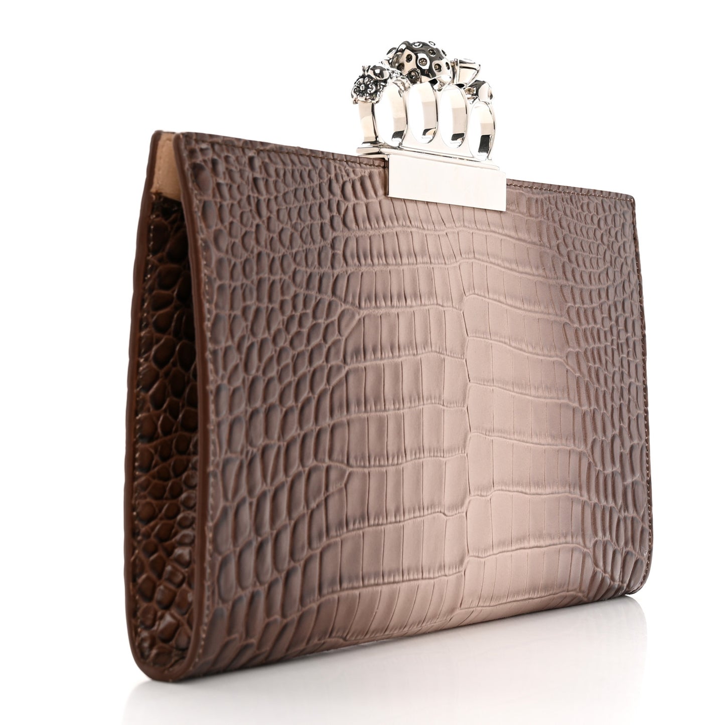 Calfskin Crocodile Embossed Knuckle Flat Clutch Light Pink