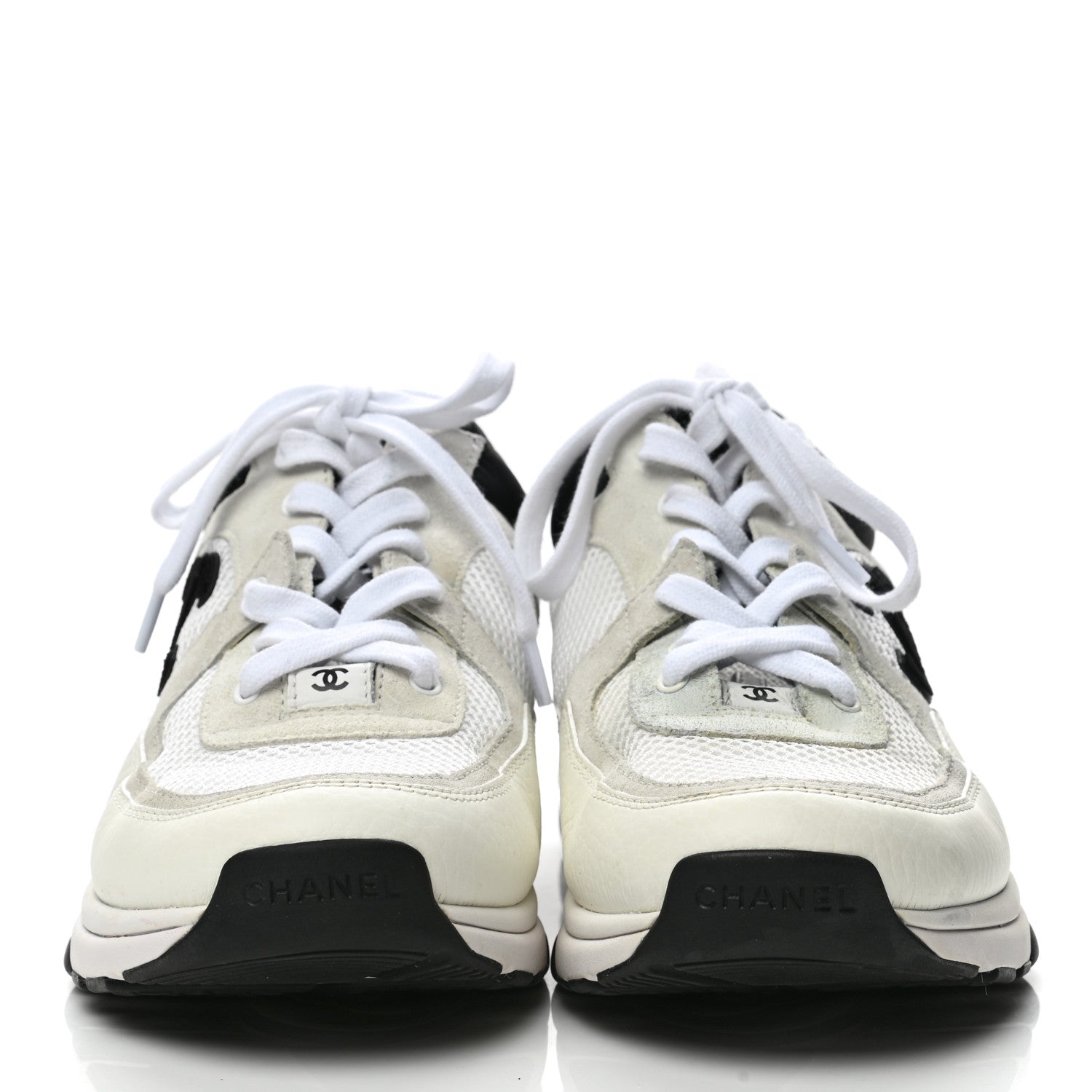 Chanel Mesh Suede Calfskin Grained Calfskin Womens CC Sneakers 40 White Black 2 of 8