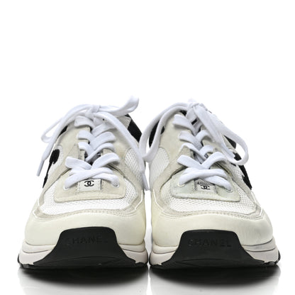 Chanel Mesh Suede Calfskin Grained Calfskin Womens CC Sneakers 40 White Black 2 of 8
