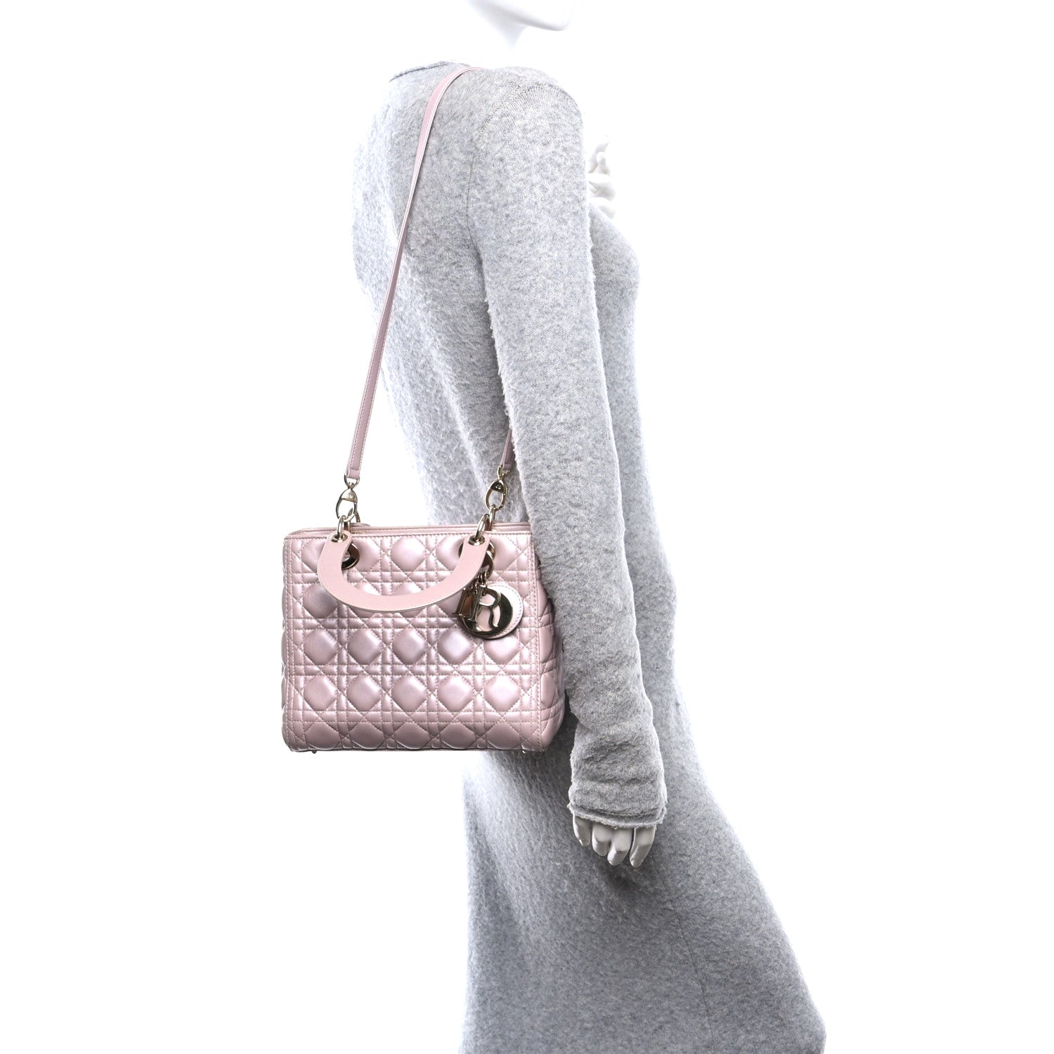 Christian Dior Pearly Lambskin Cannage Medium Lady Dior Lotus 2 of 16