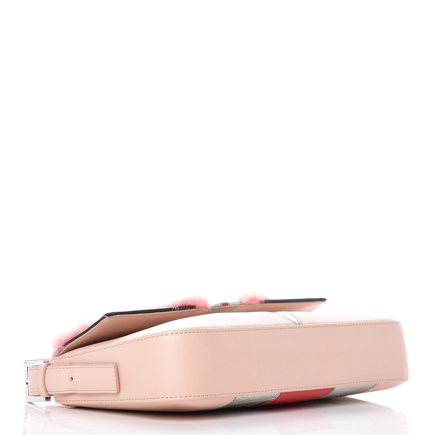 Fendi Calfskin Fox Mink Fur Monster Crocodile Embossed Baguette Rosa Plaster Multicolor 4 of 11