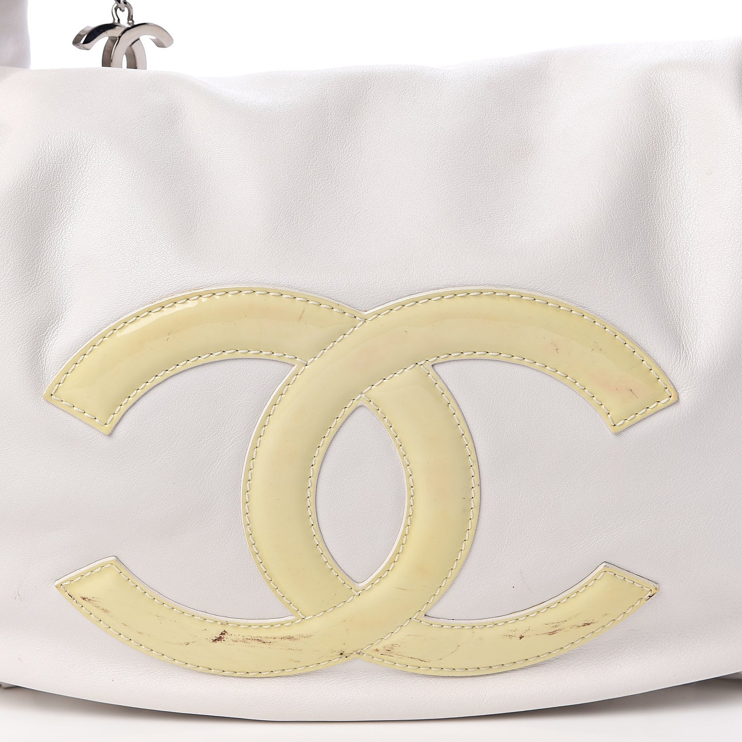 Calfskin Modern Chain Rhodoid Hobo White