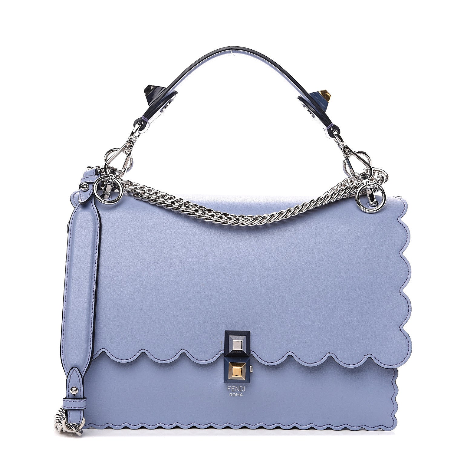Fendi Vitello Liberty Scalloped Studded Kan I Shoulder Bag Azzurro Sky 1 of 10