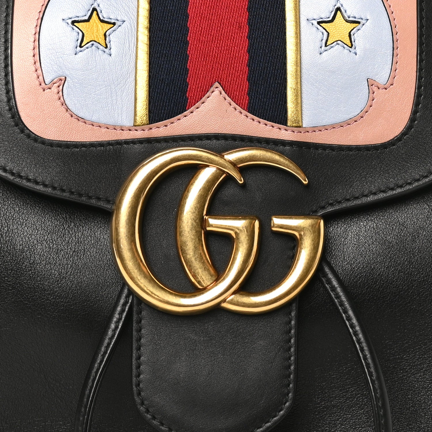 Gucci Calfskin Web GG Marmont Flap Chain Backpack Black 8 of 10