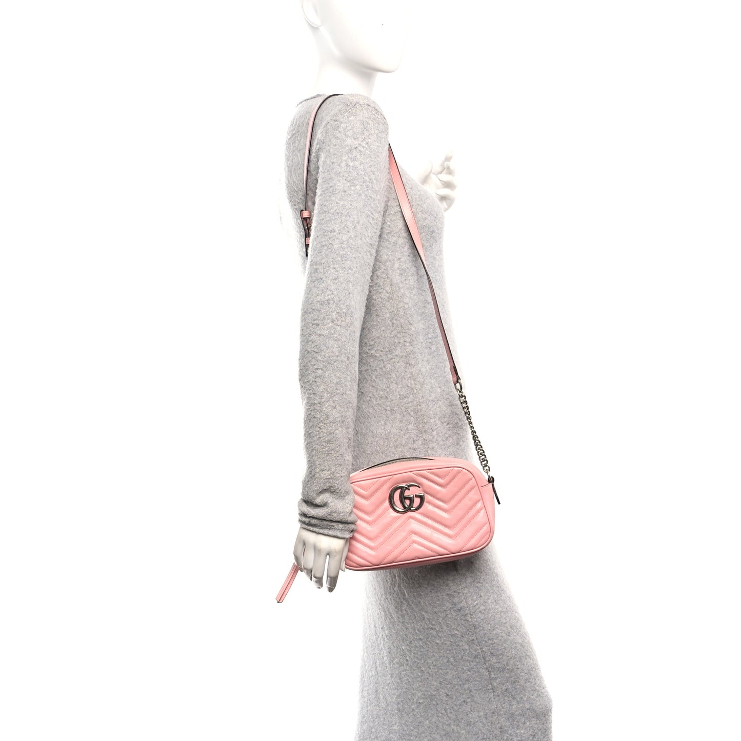 Calfskin Matelasse Small GG Marmont Chain Shoulder Bag Wild Rose