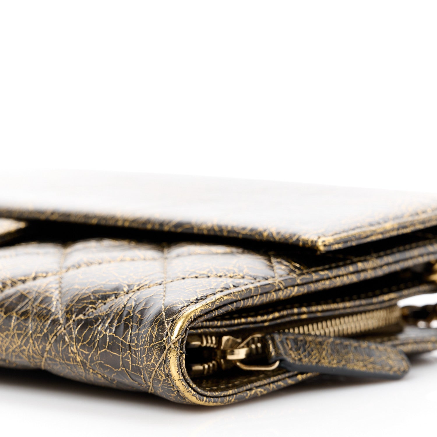 Chanel Cracked Metallic Calfskin Quilted Zip Away Chain Clutch Gold 12 of 13