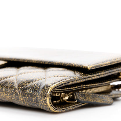 Chanel Cracked Metallic Calfskin Quilted Zip Away Chain Clutch Gold 12 of 13