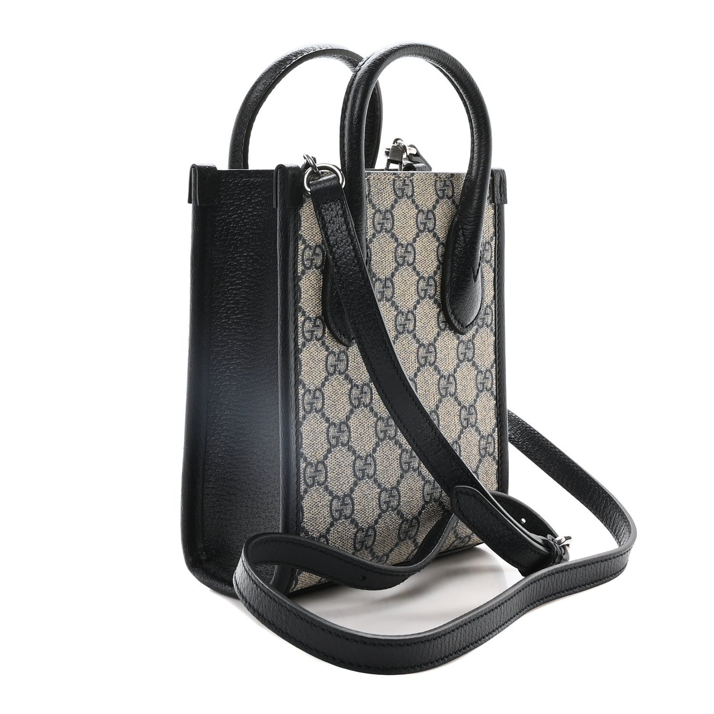 GG Supreme Monogram Textured Dollar Calfskin Mini Retro Interlocking G Tote Bag Beige Blue