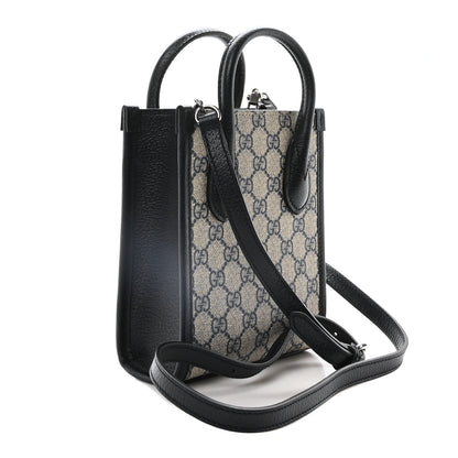 Gucci GG Supreme Monogram Textured Dollar Calfskin Mini Retro Interlocking G Tote Bag Beige Blue 3 of 10
