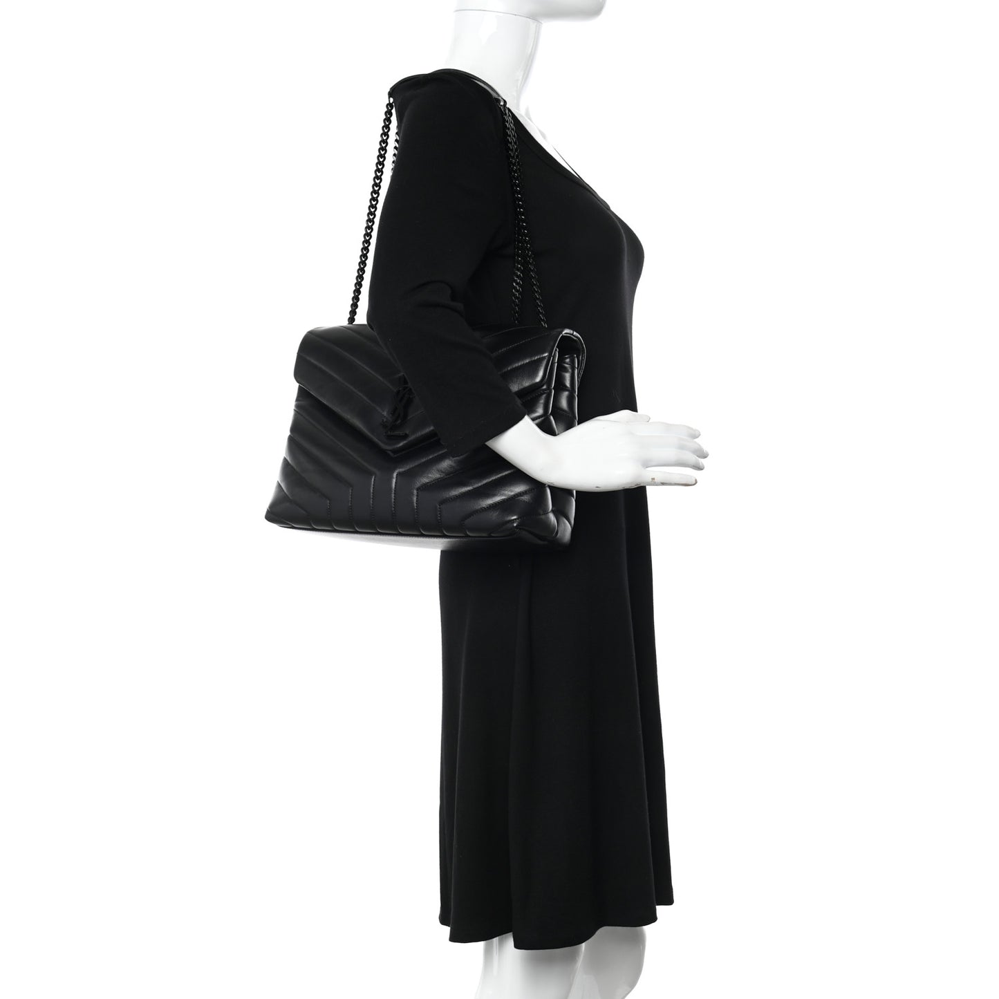 Calfskin Y Quilted Monogram Monochrome Medium Loulou Chain Satchel Black