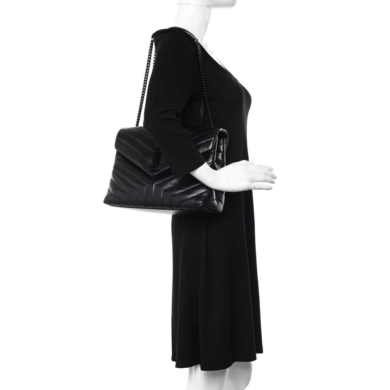 Saint Laurent Calfskin Y Quilted Monogram Monochrome Medium Loulou Chain Satchel Black 2 of 9
