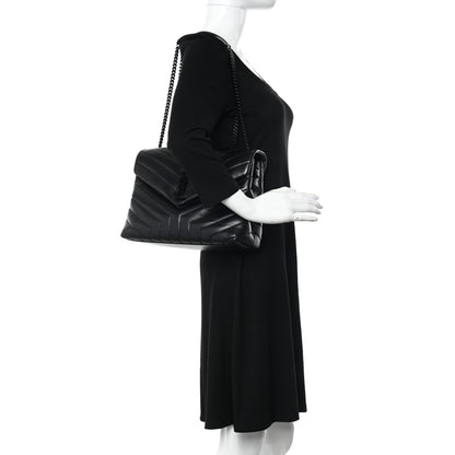 Saint Laurent Calfskin Y Quilted Monogram Monochrome Medium Loulou Chain Satchel Black 2 of 9