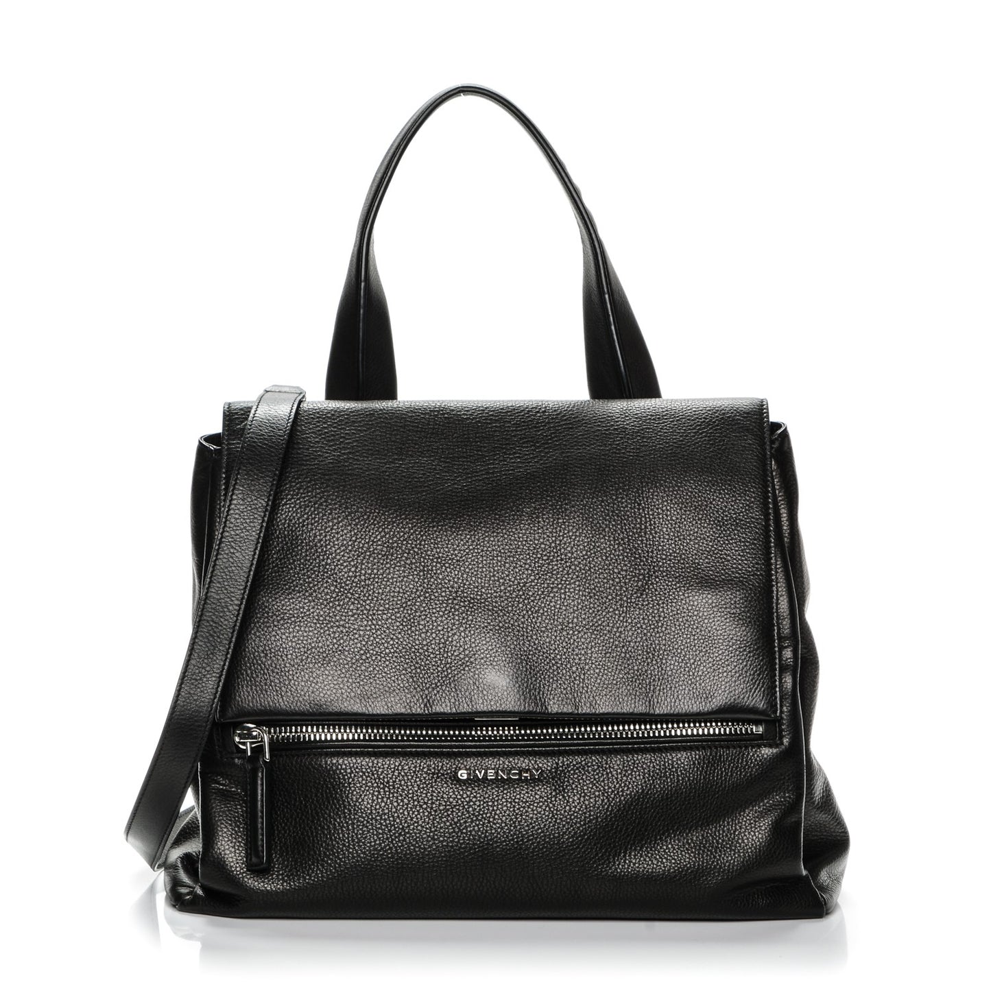 Waxy Grained Calfskin Medium Pandora Pure Flap Bag Black
