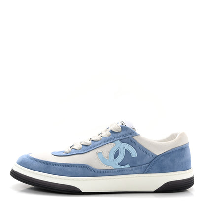 Chanel Suede Kidskin Womens CC Sneakers 40 White Blue 1 of 12