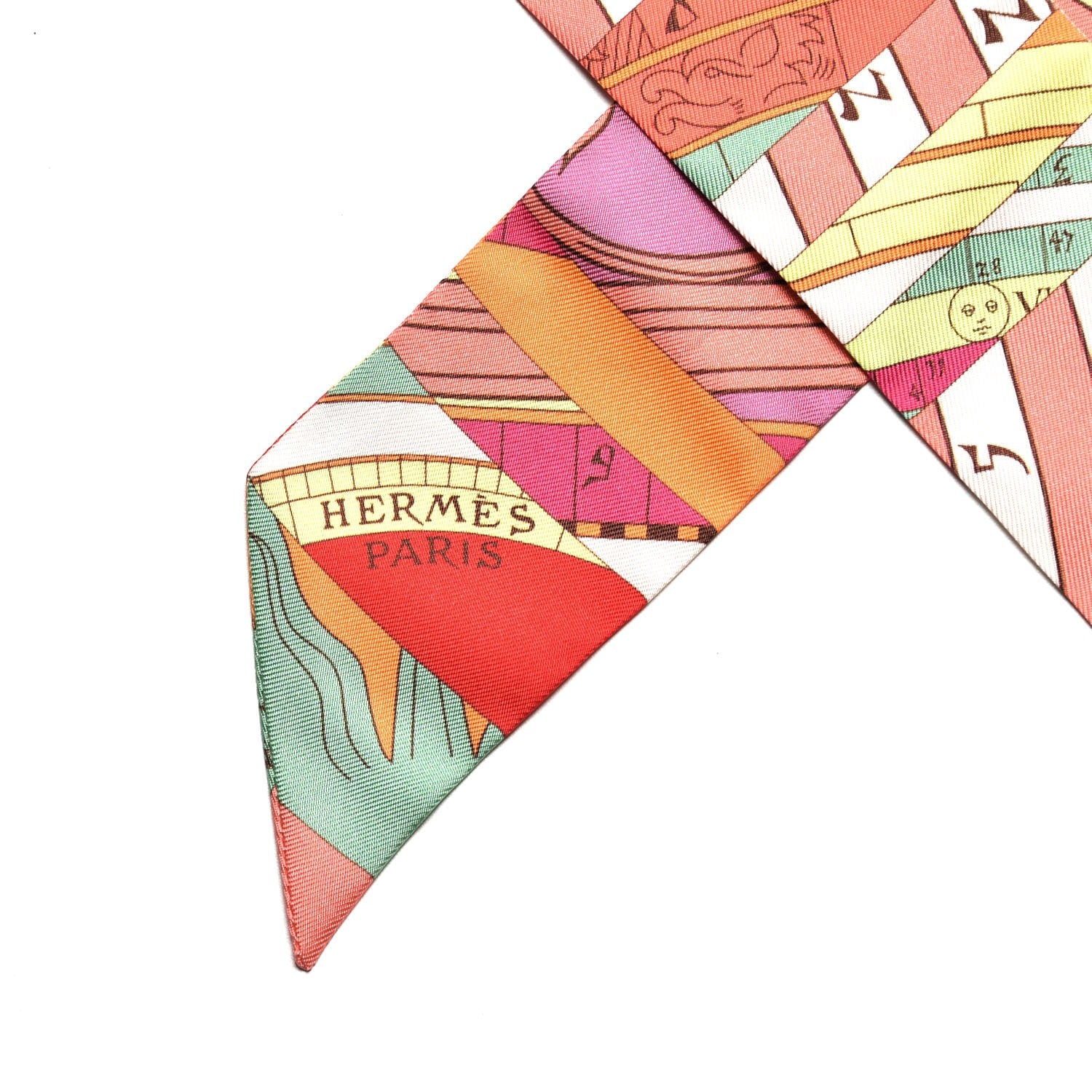 Hermes Silk Astrologie Twilly Rose Corail Vert Fluo 3 of 4