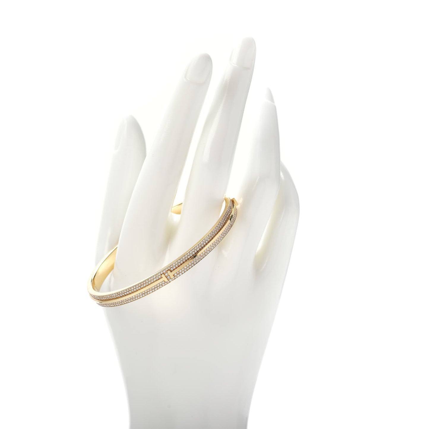 18K Yellow Gold Diamond T Hinged Pave Bracelet