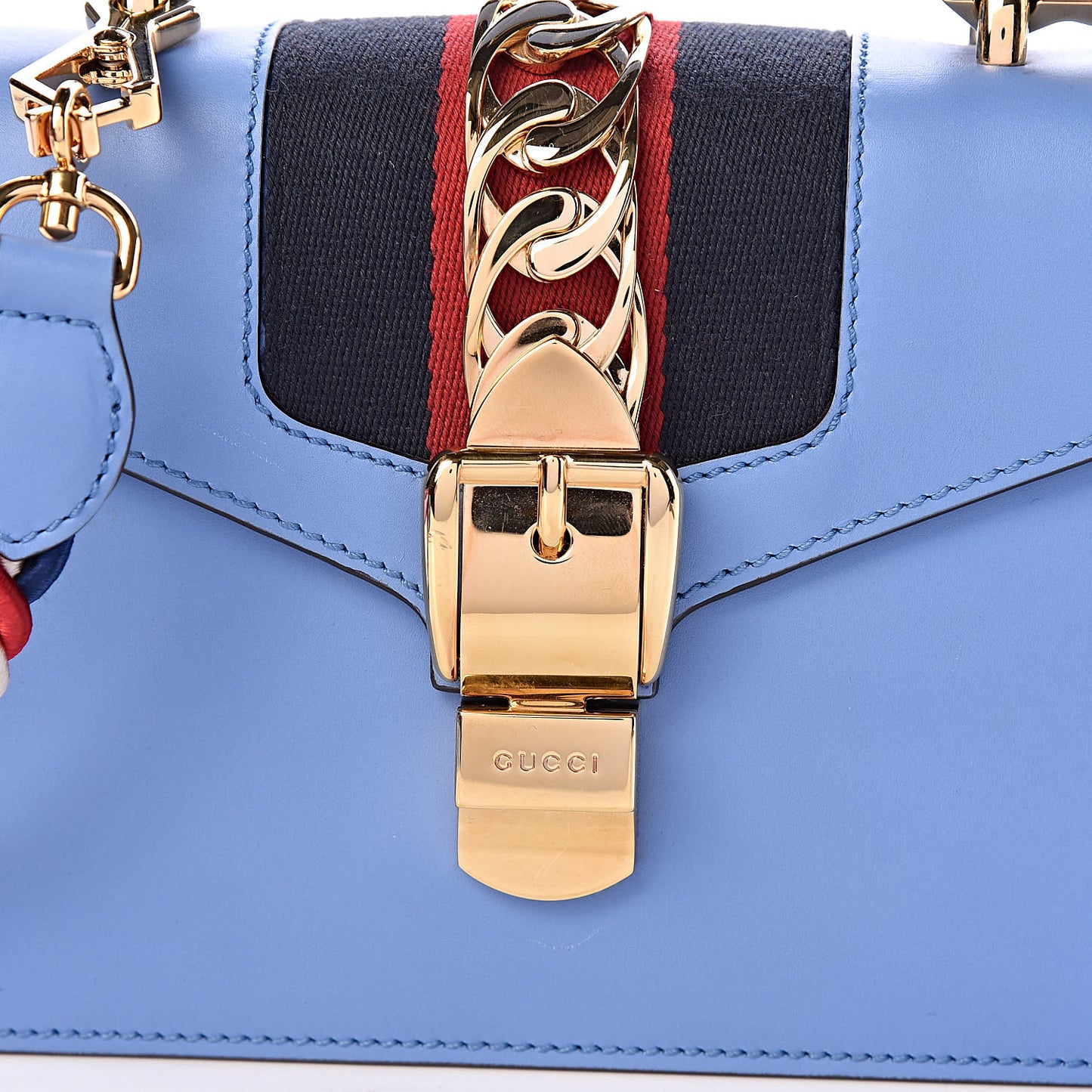 Vitello Fontanella Web Mini Sylvie Top Handle Bag Clear Sky Blue