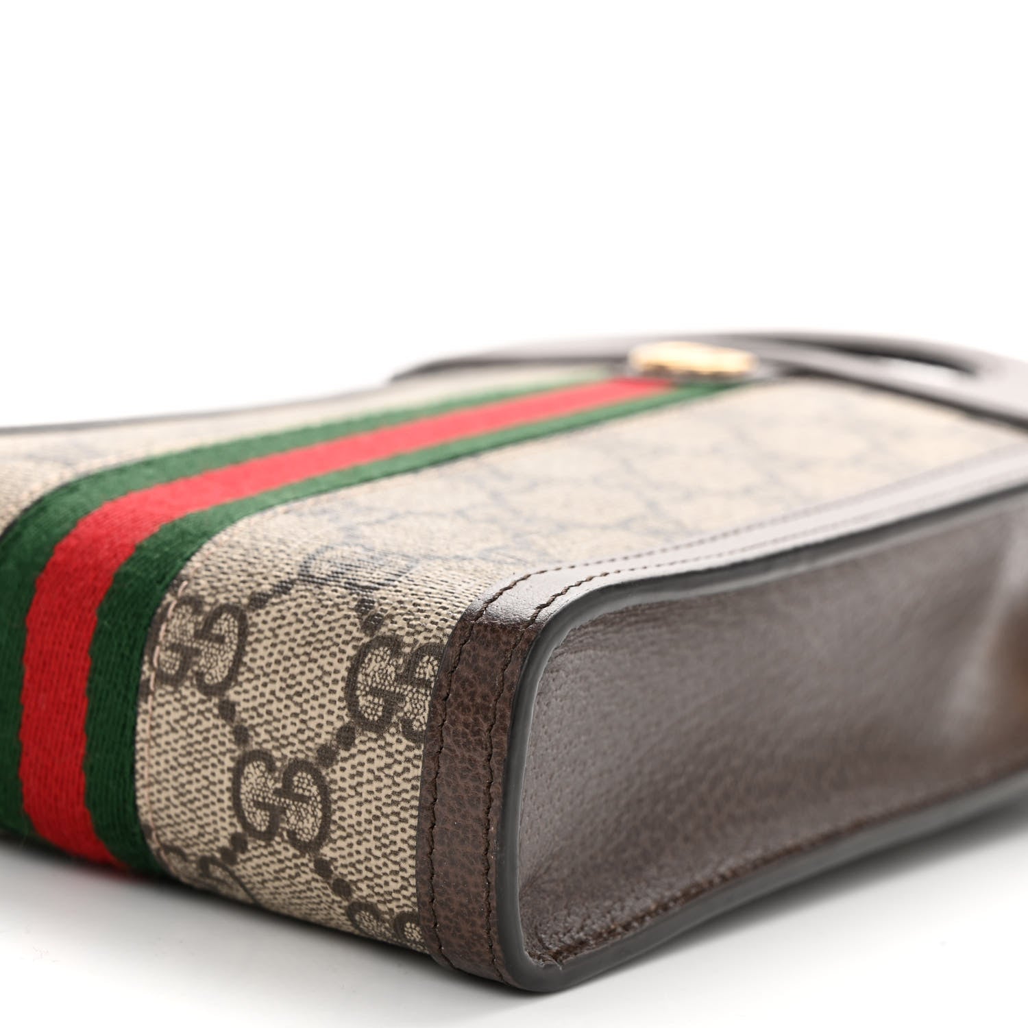 Gucci GG Supreme Monogram Textured Dollar Calfskin Web Mini Ophidia Top Slip Handle Crossbody Bag Beige Ebony New Acero 9 of 9
