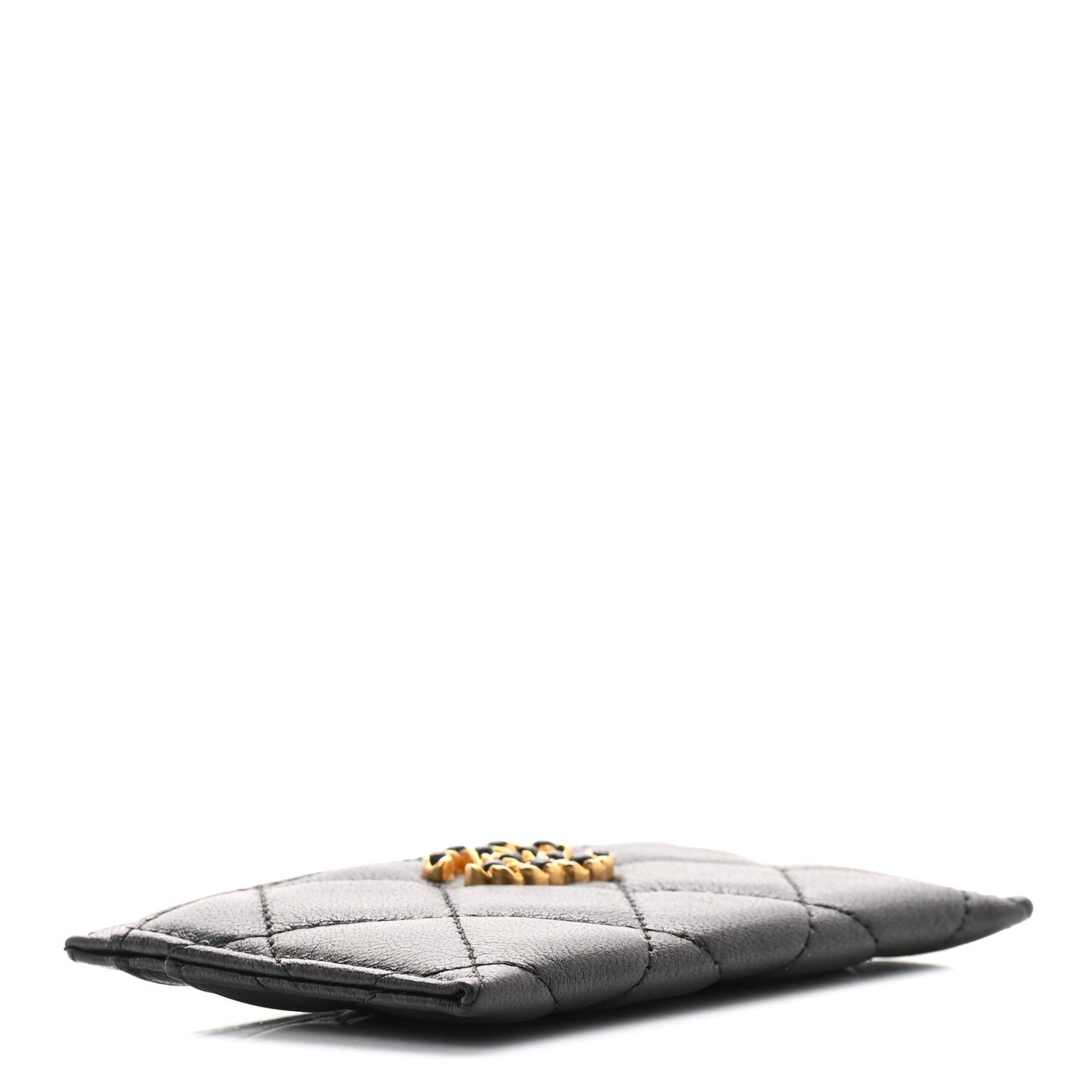 Lambskin Quilted Chanel 19 Card Holder Black
