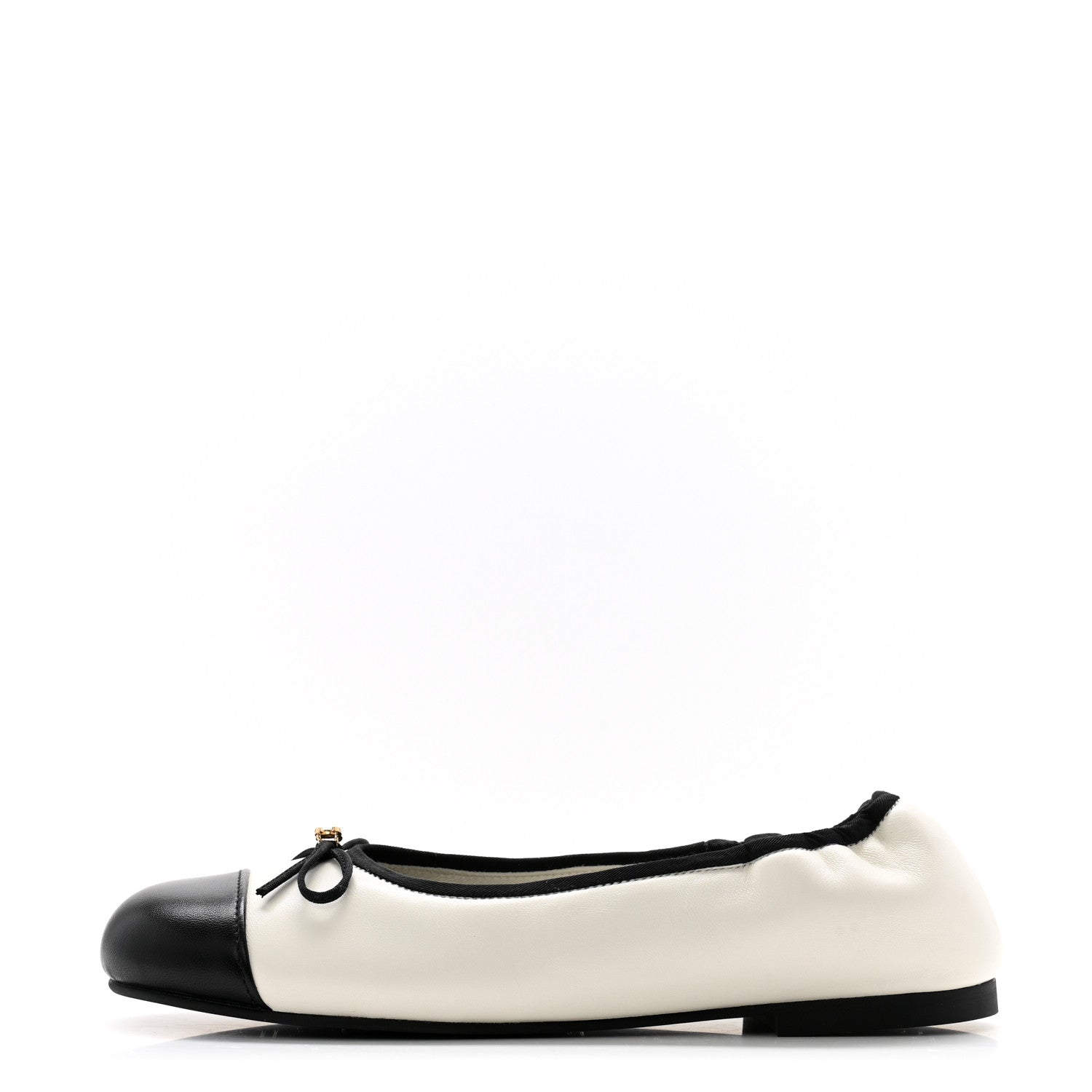 Chanel Lambskin Cap Toe CC Ballet Flats 37.5 White Black 1 of 9