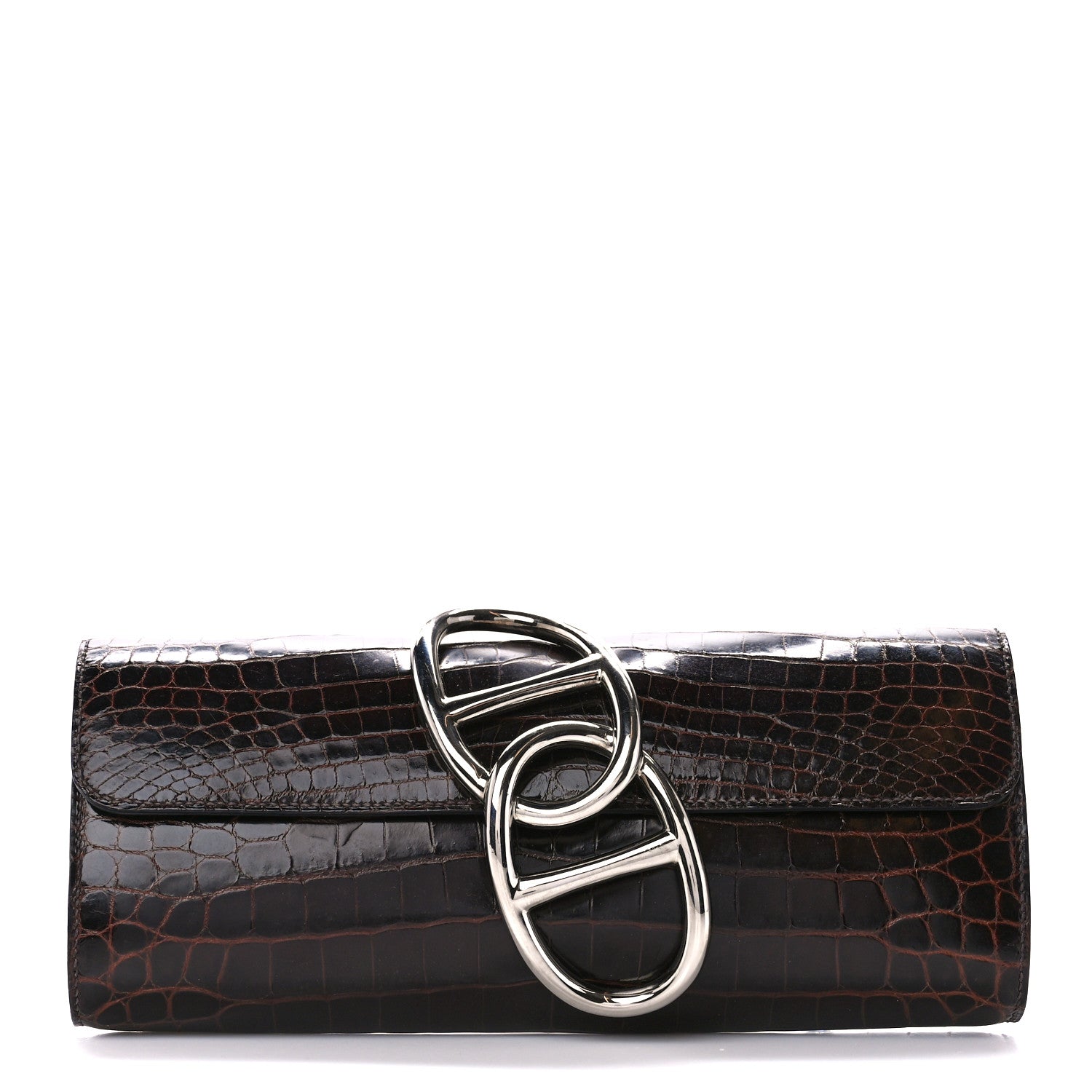 Hermes Shiny Niloticus Crocodile Egee Clutch Bordeaux 1 of 10