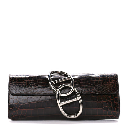 Hermes Shiny Niloticus Crocodile Egee Clutch Bordeaux 1 of 10