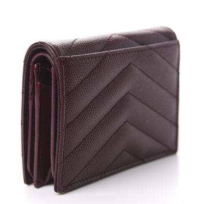 Saint Laurent Grain De Poudre Matelasse Chevron Monogram Card Case Bordeaux 3 of 8