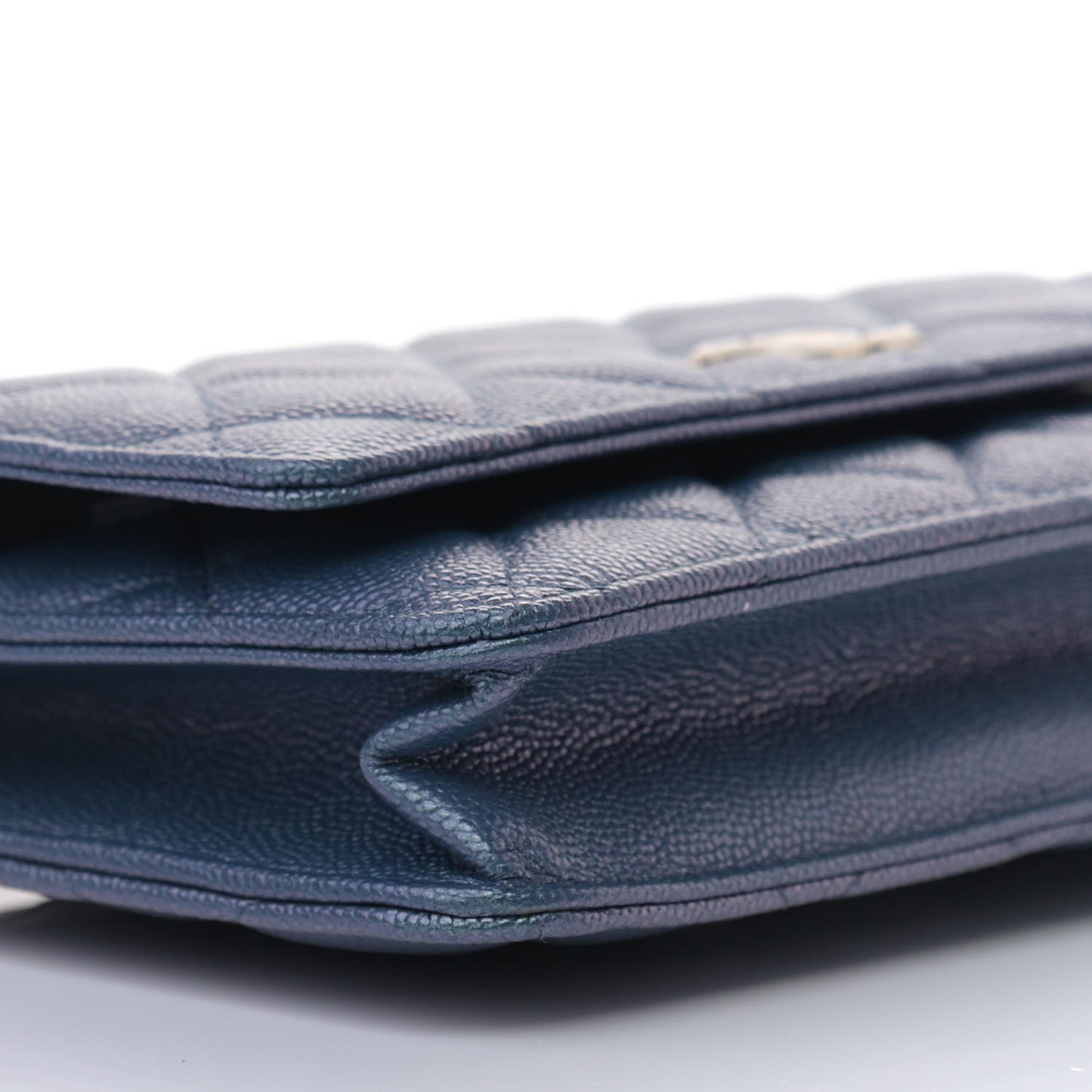 Iridescent Caviar Quilted Wallet On Chain WOC Dark Blue