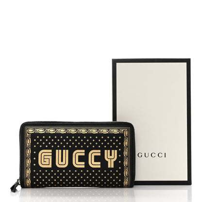 Gucci X SEGA Calfskin GUCCY Stars Zip Around Wallet Black Gold 10 of 10