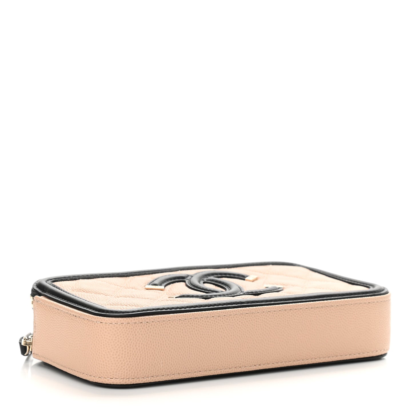 Caviar Quilted CC Filigree Clutch With Chain Beige Black