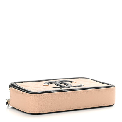 Chanel Caviar Quilted CC Filigree Clutch With Chain Beige Black 4 of 11