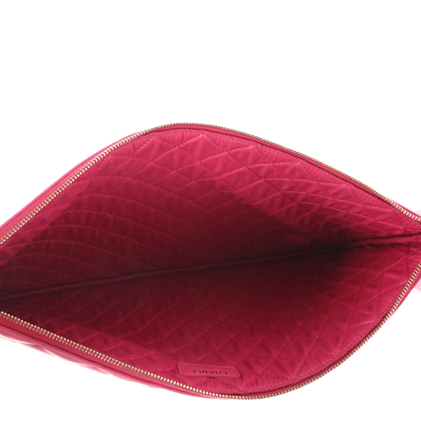 Lambskin Quilted Large Cosmetic Case Dark Pink