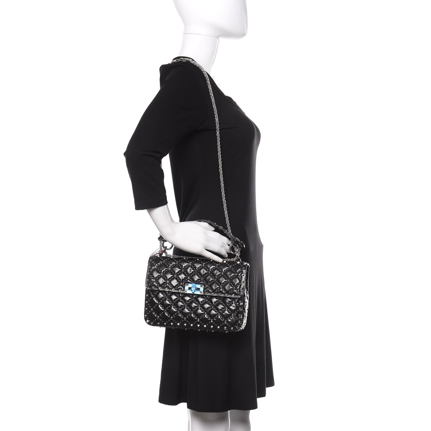 Valentino Garavani Lambskin Beaded Medium Rockstud Spike Shoulder Bag Black 2 of 10