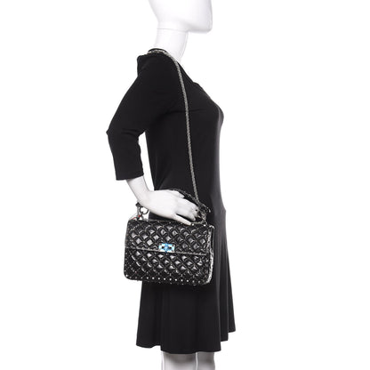 Valentino Garavani Lambskin Beaded Medium Rockstud Spike Shoulder Bag Black 2 of 10