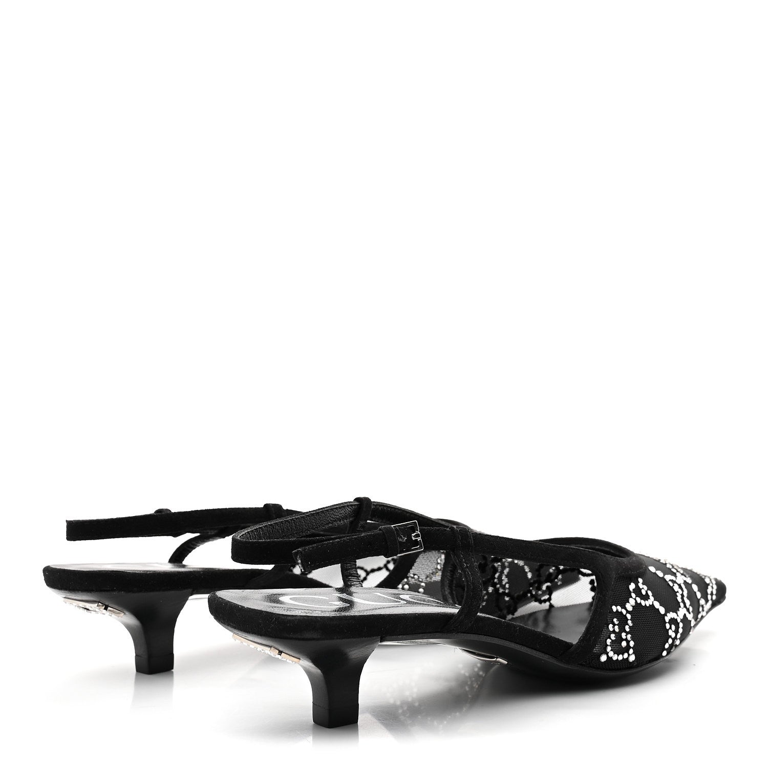 Gucci Tela Retino Kid Scamosciato Crystal GG Monogram Square G 35mm Slingback Pumps 35.5 Black 4 of 9