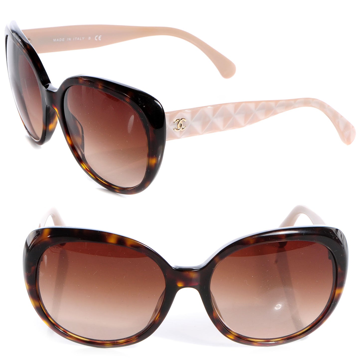 Tortoise Shell Quilted Sunglasses Beige 5184