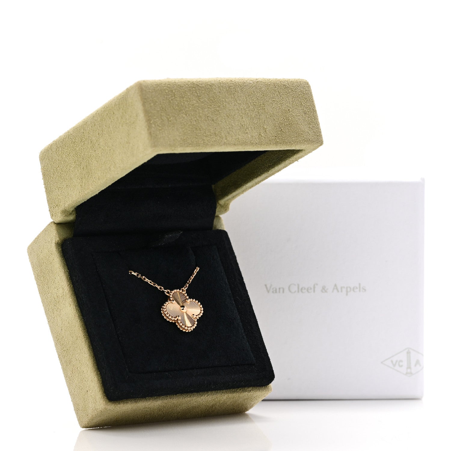 Van Cleef & Arpels 18K Yellow Gold Guilloche Vintage Alhambra Pendant Necklace 6 of 6