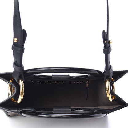 Fendi Glazed Fabric Vitello Century Plexiglass FF 1974 Stamp Patch Small Runaway Shopper Tote Mogano Panna Black 5 of 9