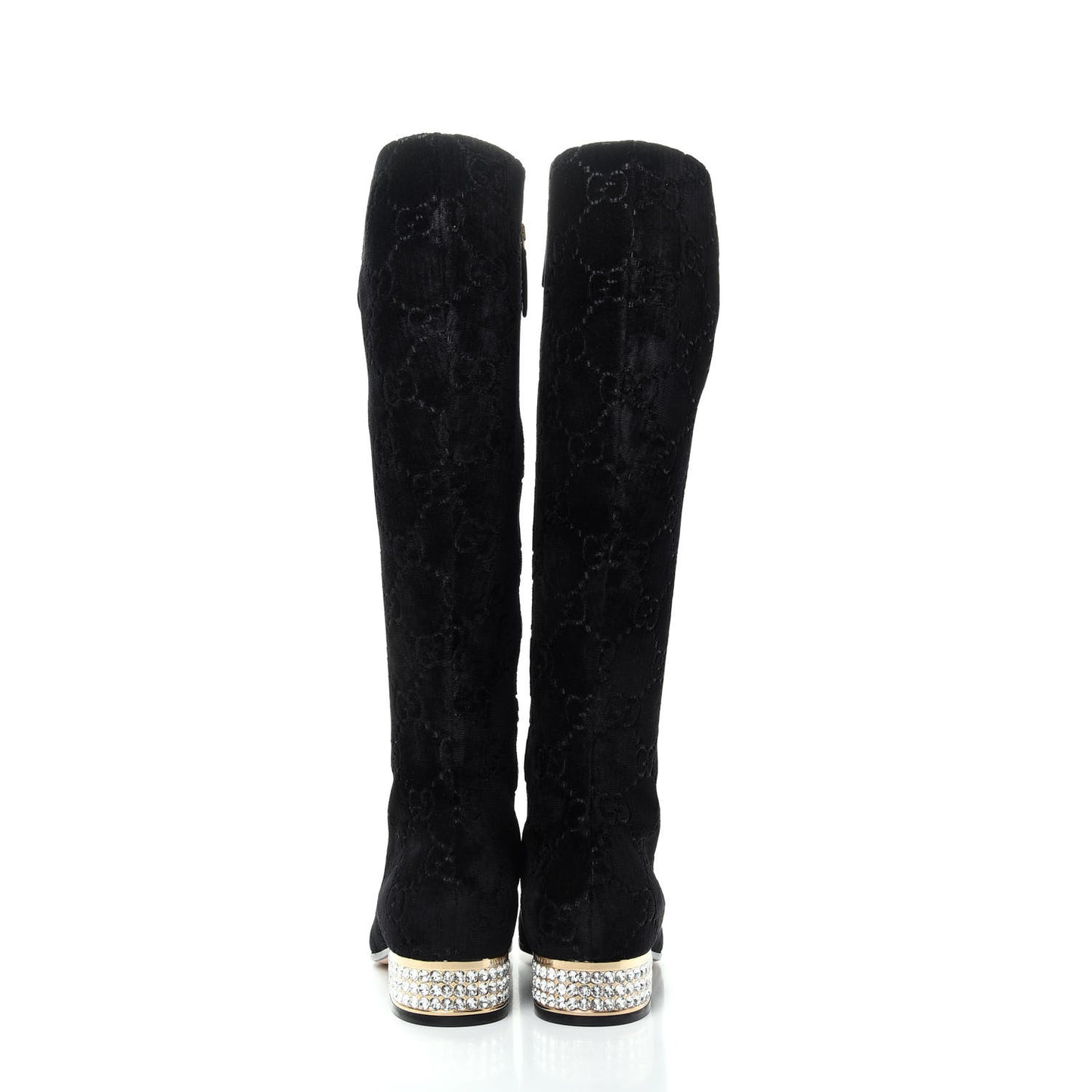 Velvet GG Monogram Crystal Horsebit Knee High Boots 40 Black