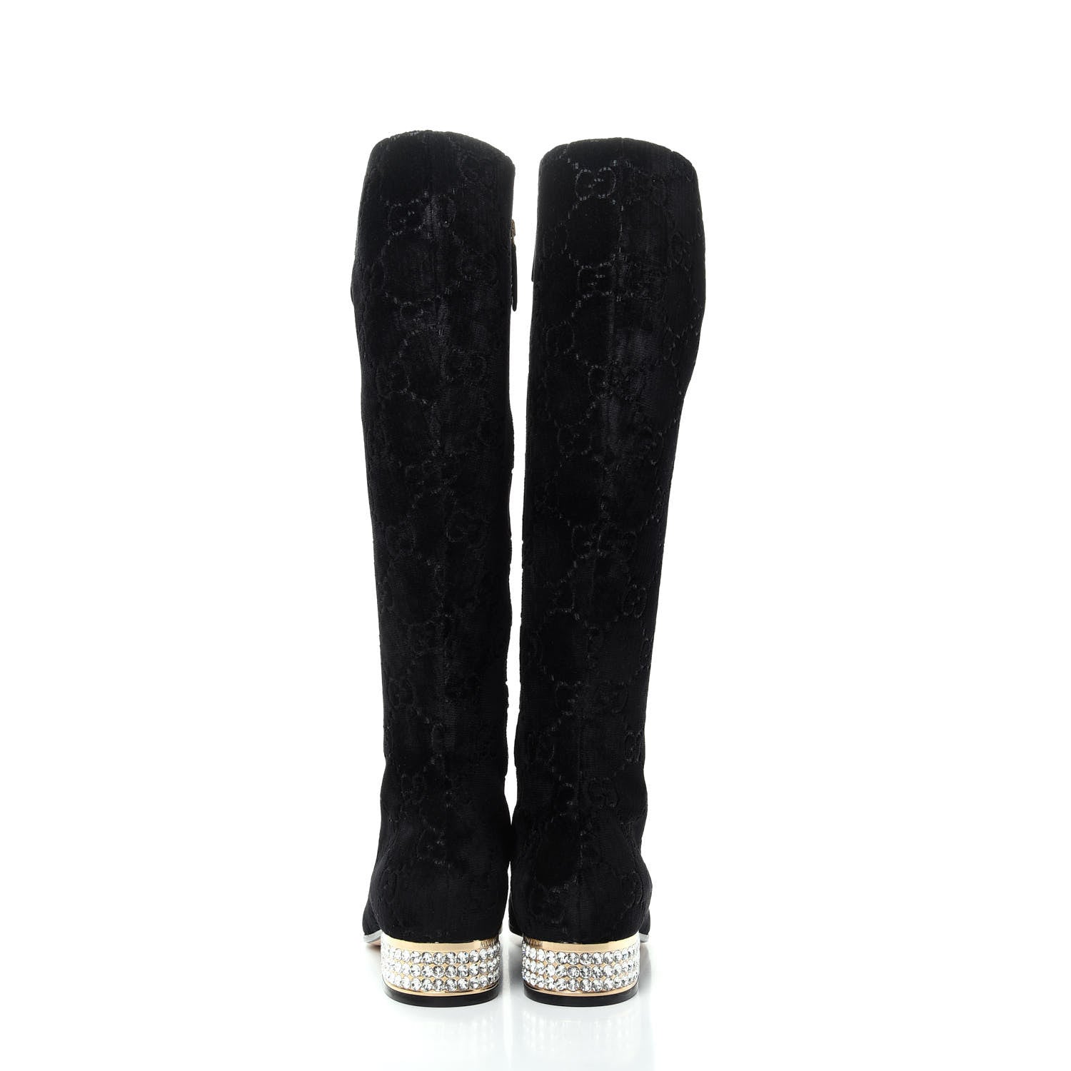 Gucci Velvet GG Monogram Crystal Horsebit Knee High Boots 40 Black 7 of 11