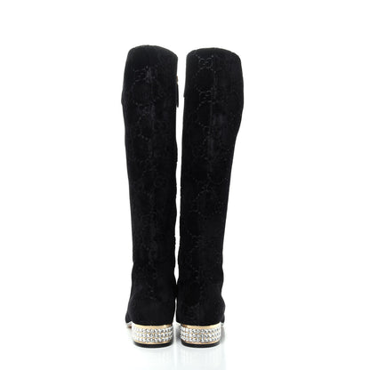 Gucci Velvet GG Monogram Crystal Horsebit Knee High Boots 40 Black 7 of 11