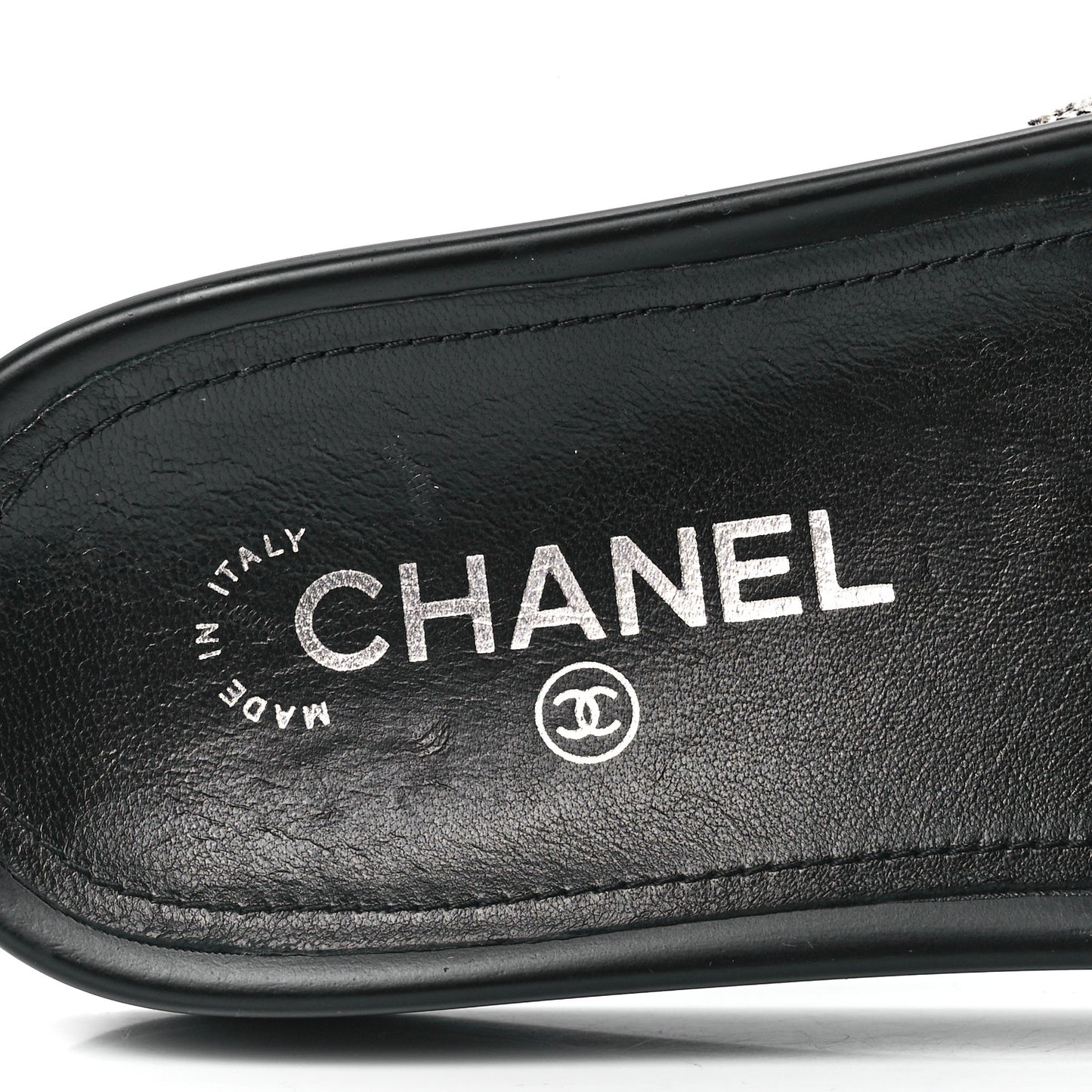Tweed Lambskin Chain Flat Sandals 37 Black Multicolor