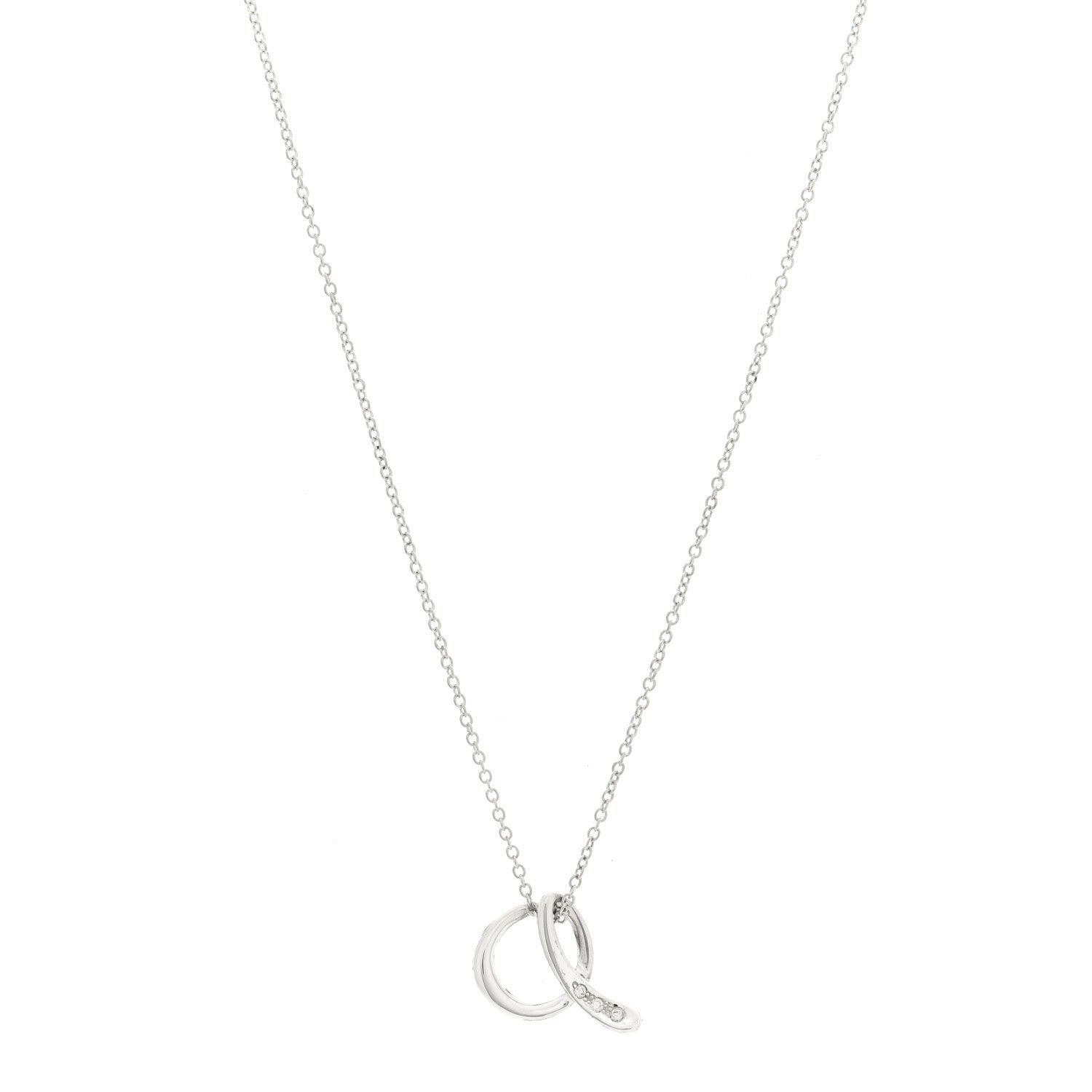 Tiffany Sterling Silver Diamond Elsa Peretti Letter A Pendant Necklace 1 of 4