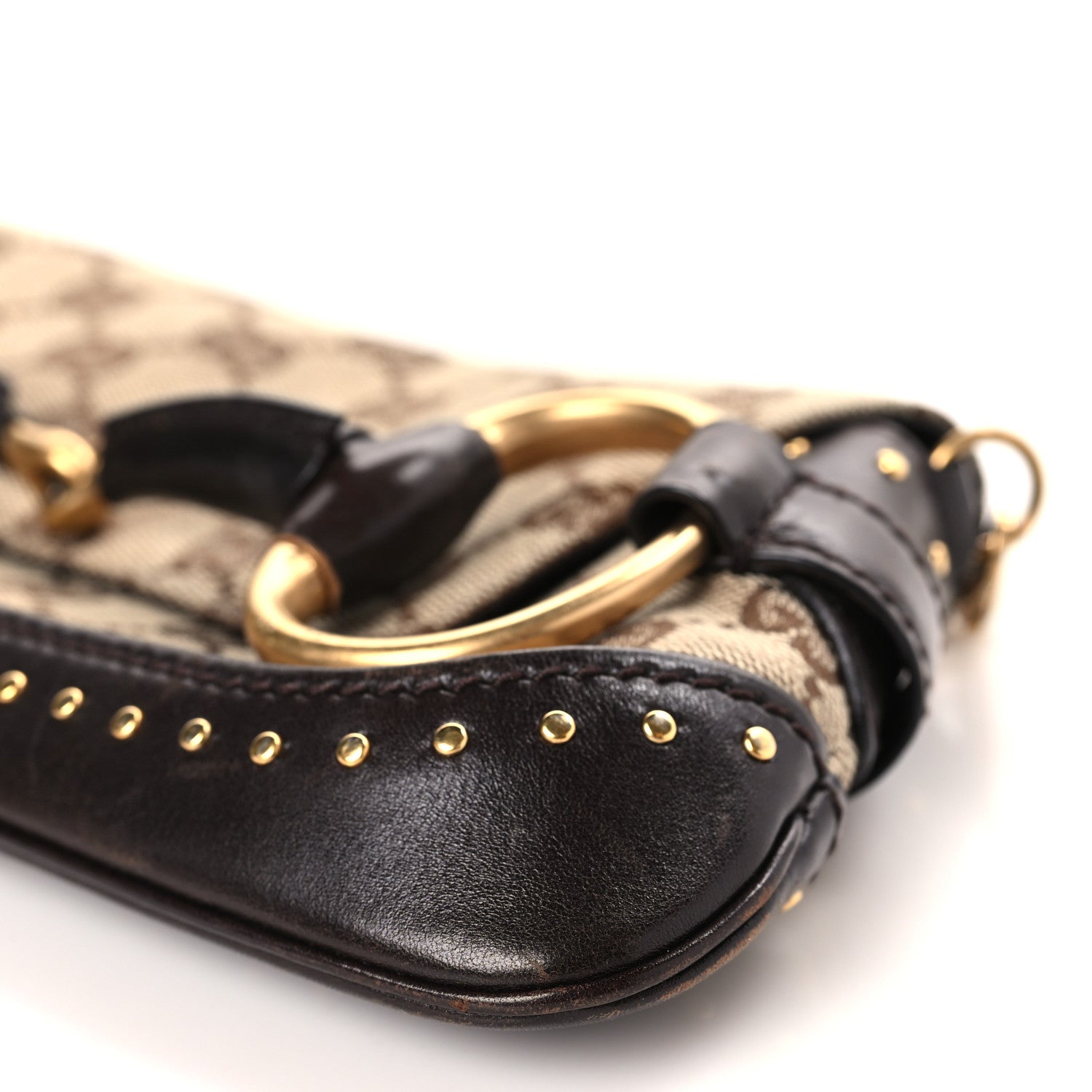 Gucci Monogram Studded Small Horsebit Clutch Dark Brown 9 of 10