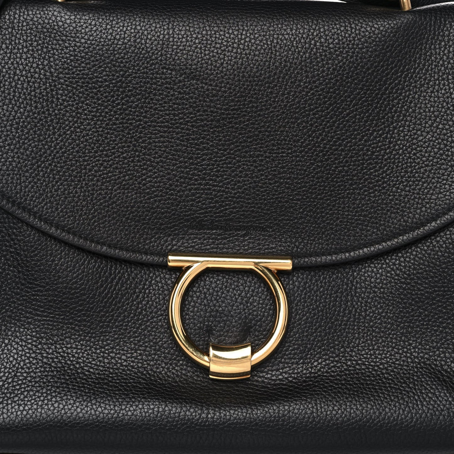 Grain Calfskin Gancini Flap Bag Black