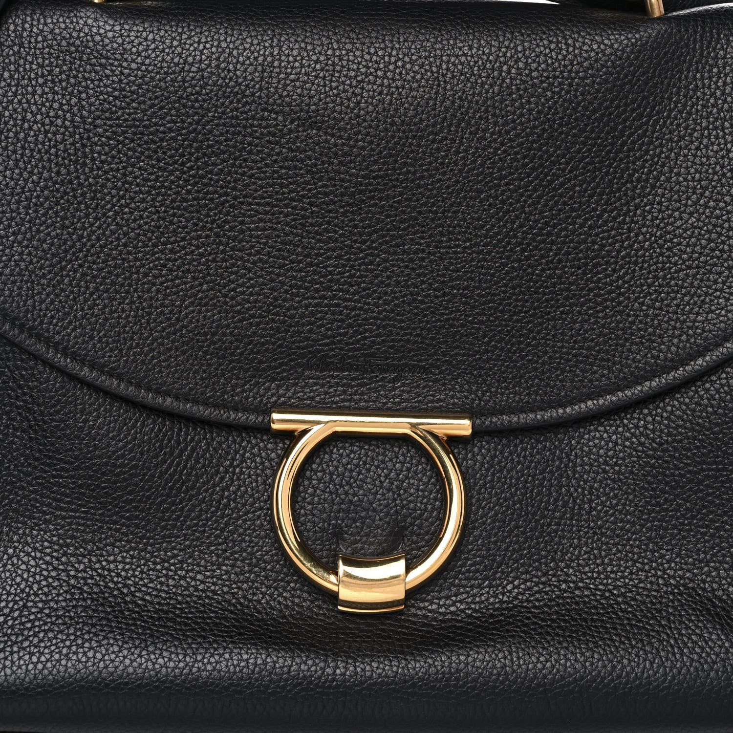 Salvatore Ferragamo Grain Calfskin Gancini Flap Bag Black 9 of 12