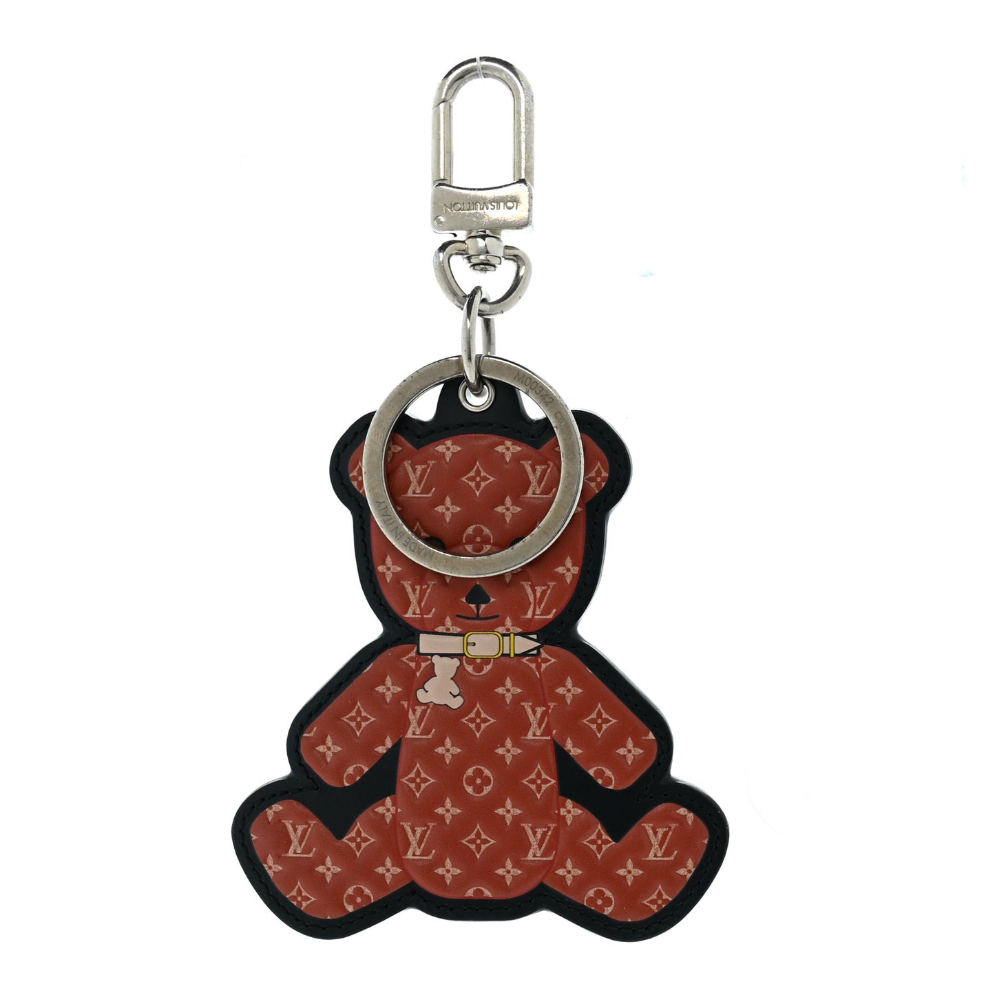 Monogram Teddy Bear Bag Charm Key Holder Brown