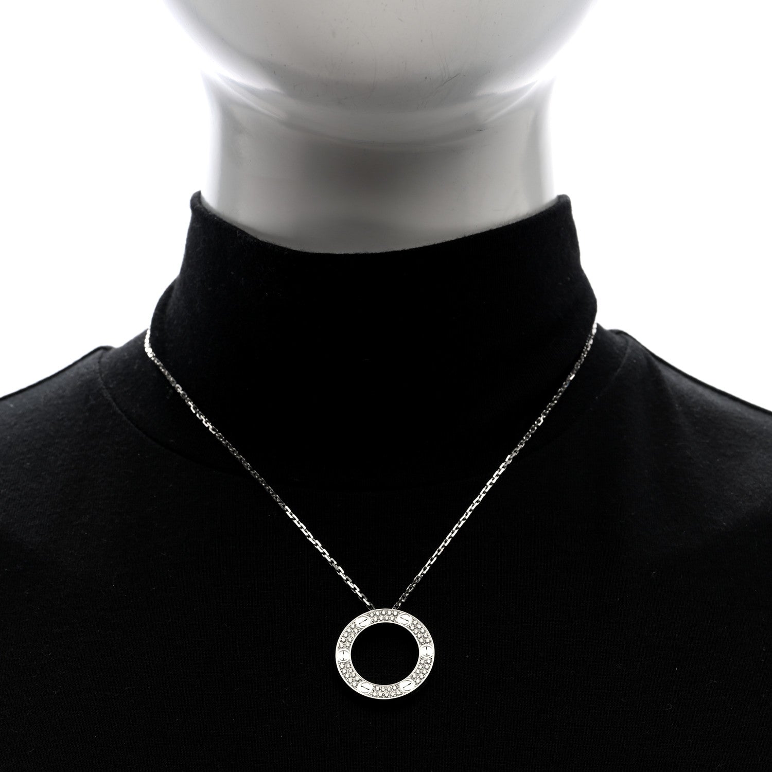 Cartier 18K White Gold Diamond LOVE Paved Necklace 2 of 7