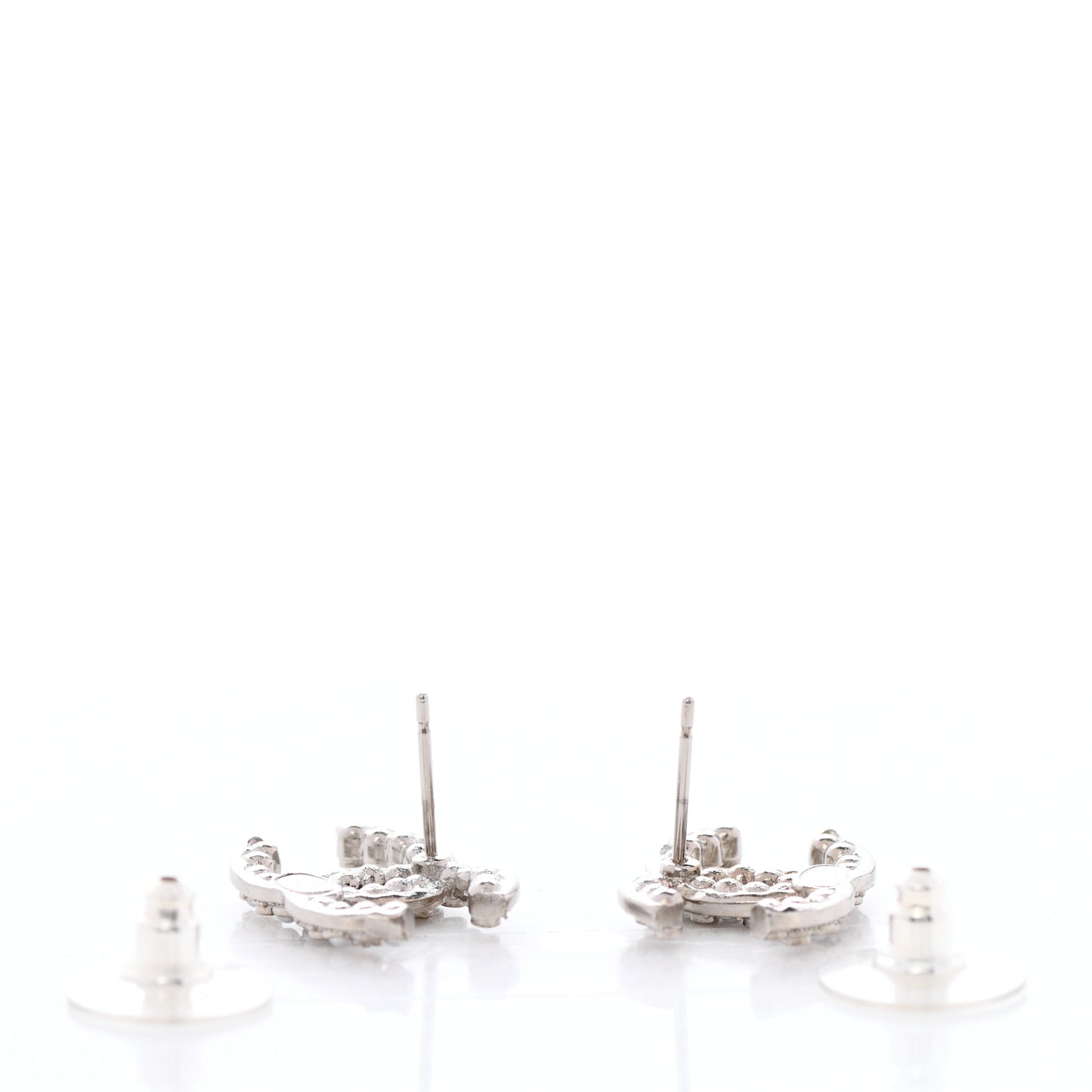 Crystal Pearl CC Earrings Silver