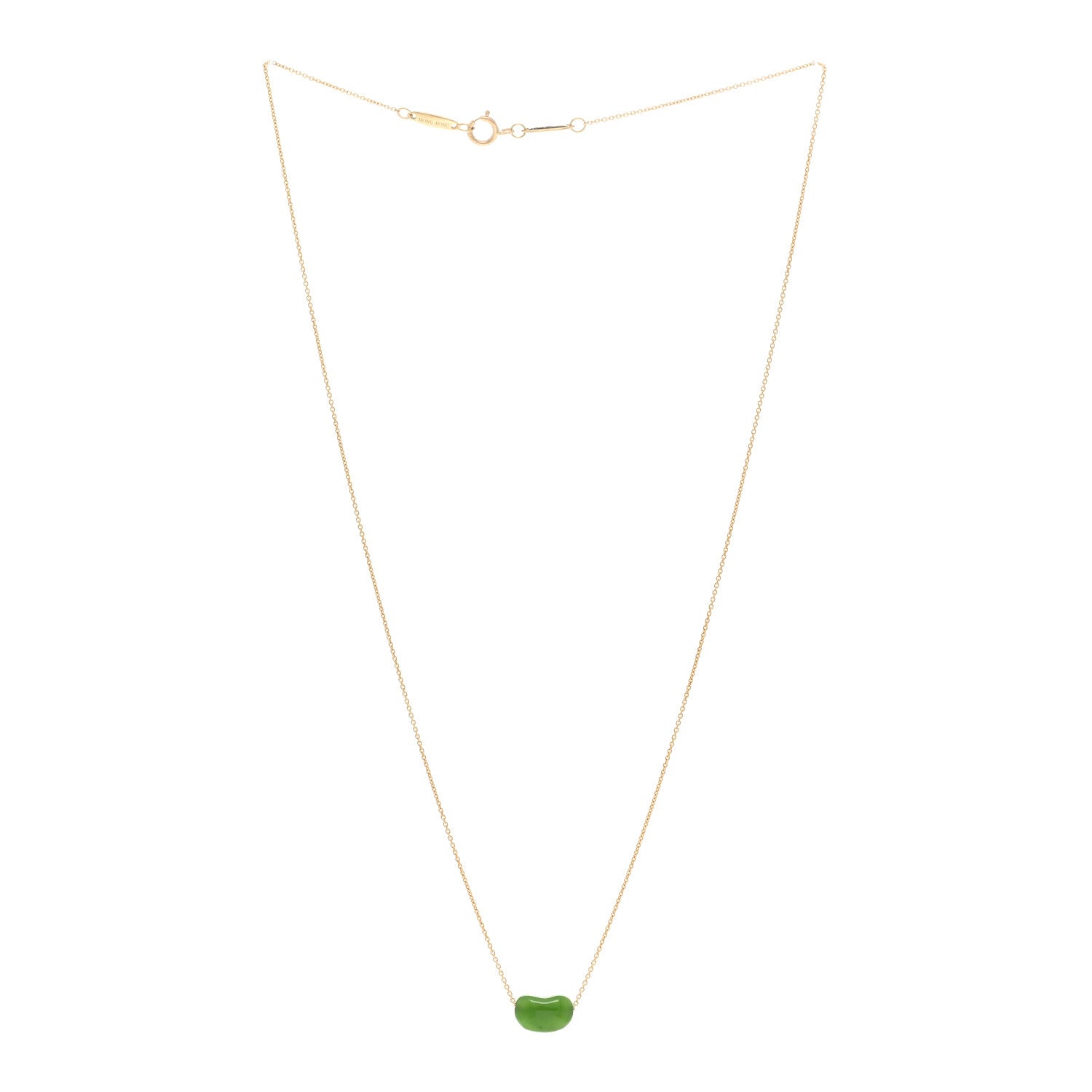 Tiffany 18K Yellow Gold Green Jade 9mm Elsa Peretti Bean Pendant Necklace 3 of 5